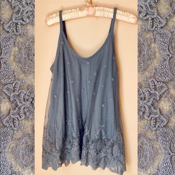American Rag Tops - Lace embroidered mesh layered tank top